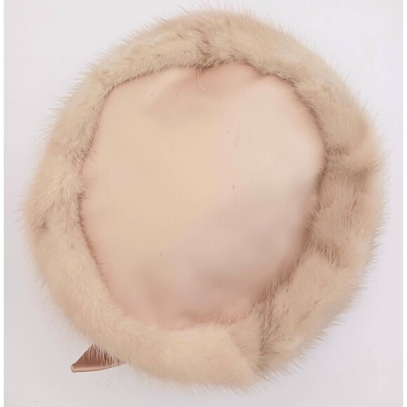 VTG 50s Blond Mink Blush Satin Pillbox Cocktail Hat Dece Original main image 8